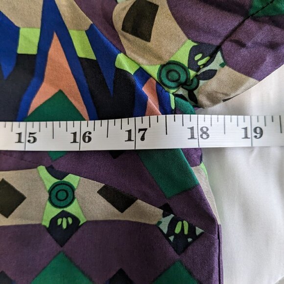J. Crew Top Women's Size 2 Colorful 100% Silk Geometric Patterned Short Sleeve - Picture 15 of 16